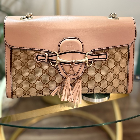 GUCCI 
Monogram Medium Emily Chain Shoulder Bag Light Pink - Picture 1 of 2